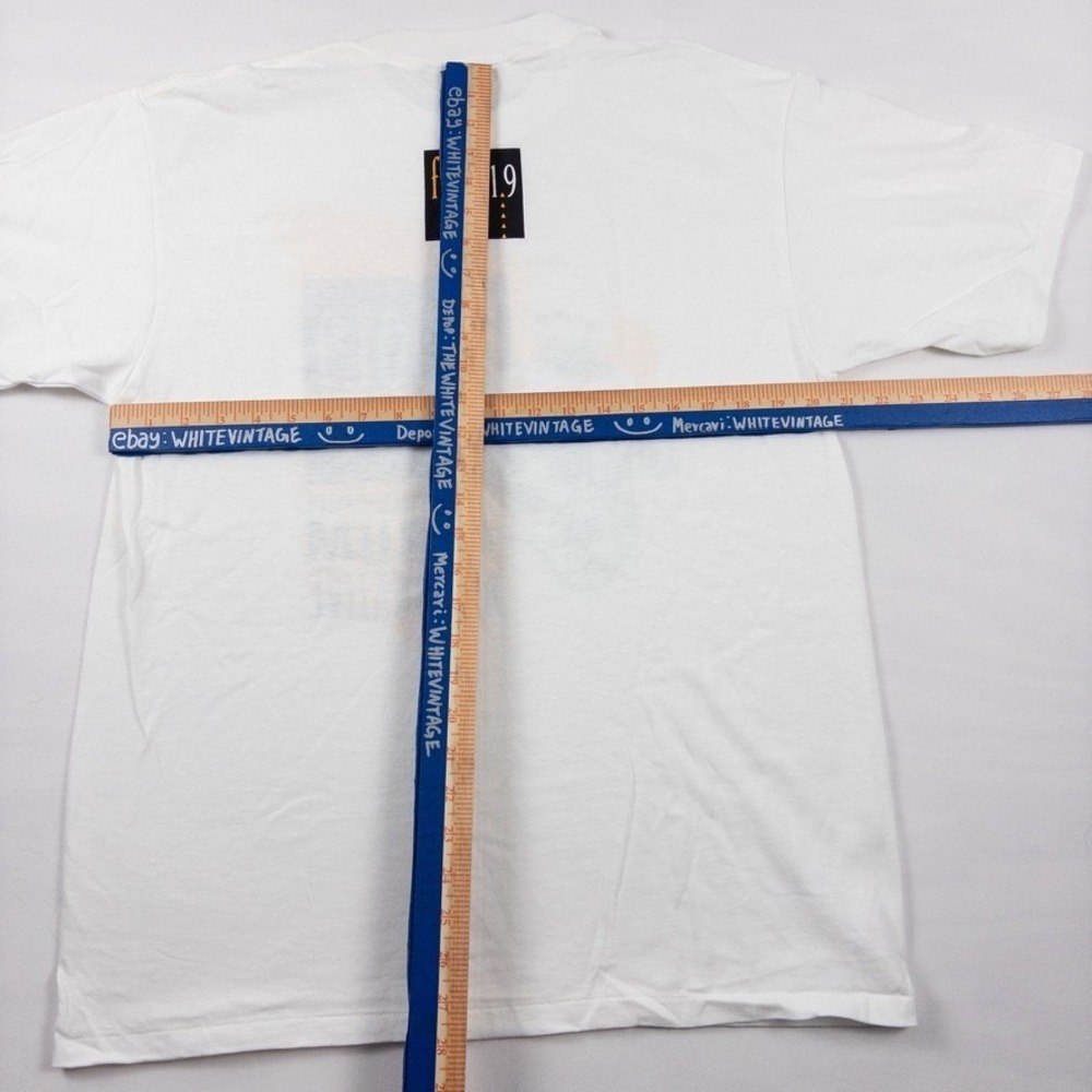 Vintage Single Stitch Rock Tee Mens Large White Albert Einstein FM 101.9 90s - Picture 8 of 8